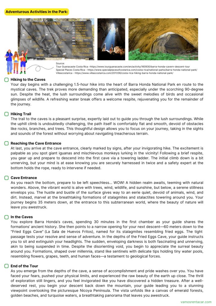VAMOS Barra Honda National Park Travel Checklist 2 Barra Honda