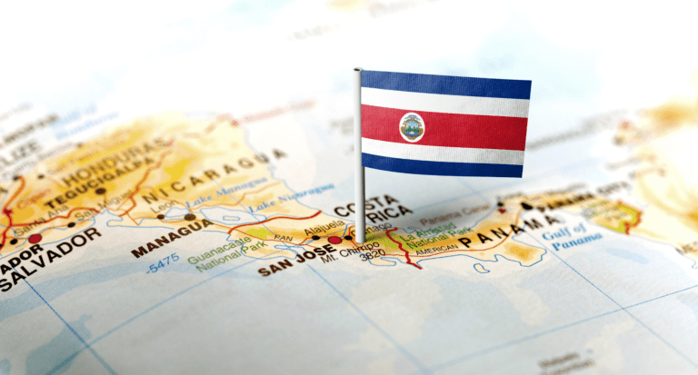 Costa Rica pinned on the map with flag