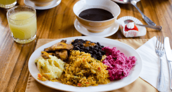 Local food served in a restaurant in Costa Rica
